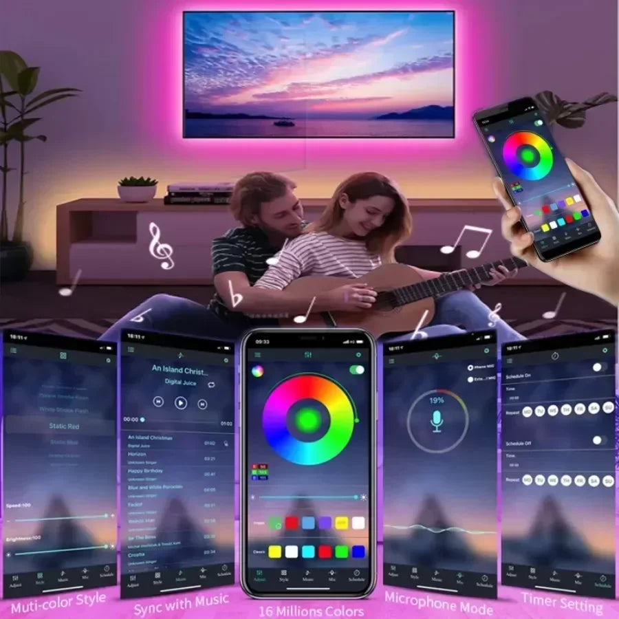 Ruban LED RGB de 5 à 30M (Télécommande/Bluetooth/Wi-Fi)